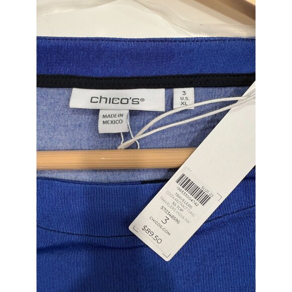 Chico's Travelers Abstract Short Sleeve Stretchy Tunic Blouse XL Blue Purple - Picture 3 of 6